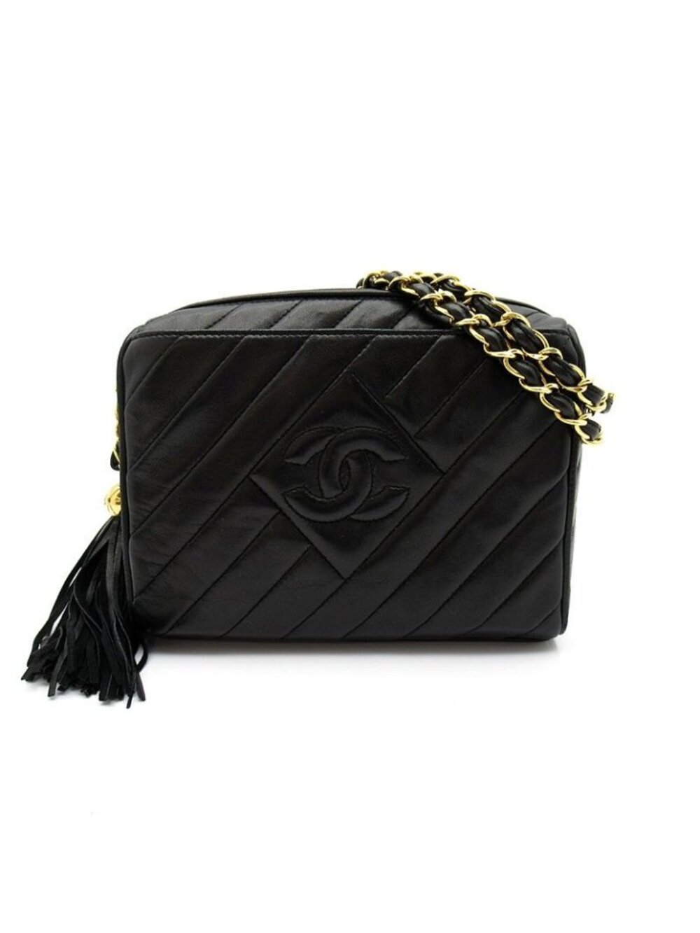 Chanel Fringe Chain Shoulder Bag Lambskin Black